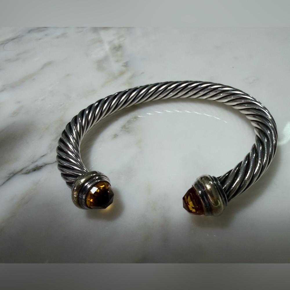 David Yurman Classic Cable Cuff in silver and gold, with citrine